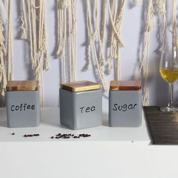 Hũ Gốm Sứ Đựng Thực Phẩm LOTUS (Coffee - Tea - Sugar - Salt) - Màu Xám Đậm