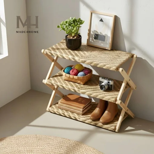 Kệ Dép Gỗ Zích Zắc 3 Tầng Pine Lắp Ráp - Vàng