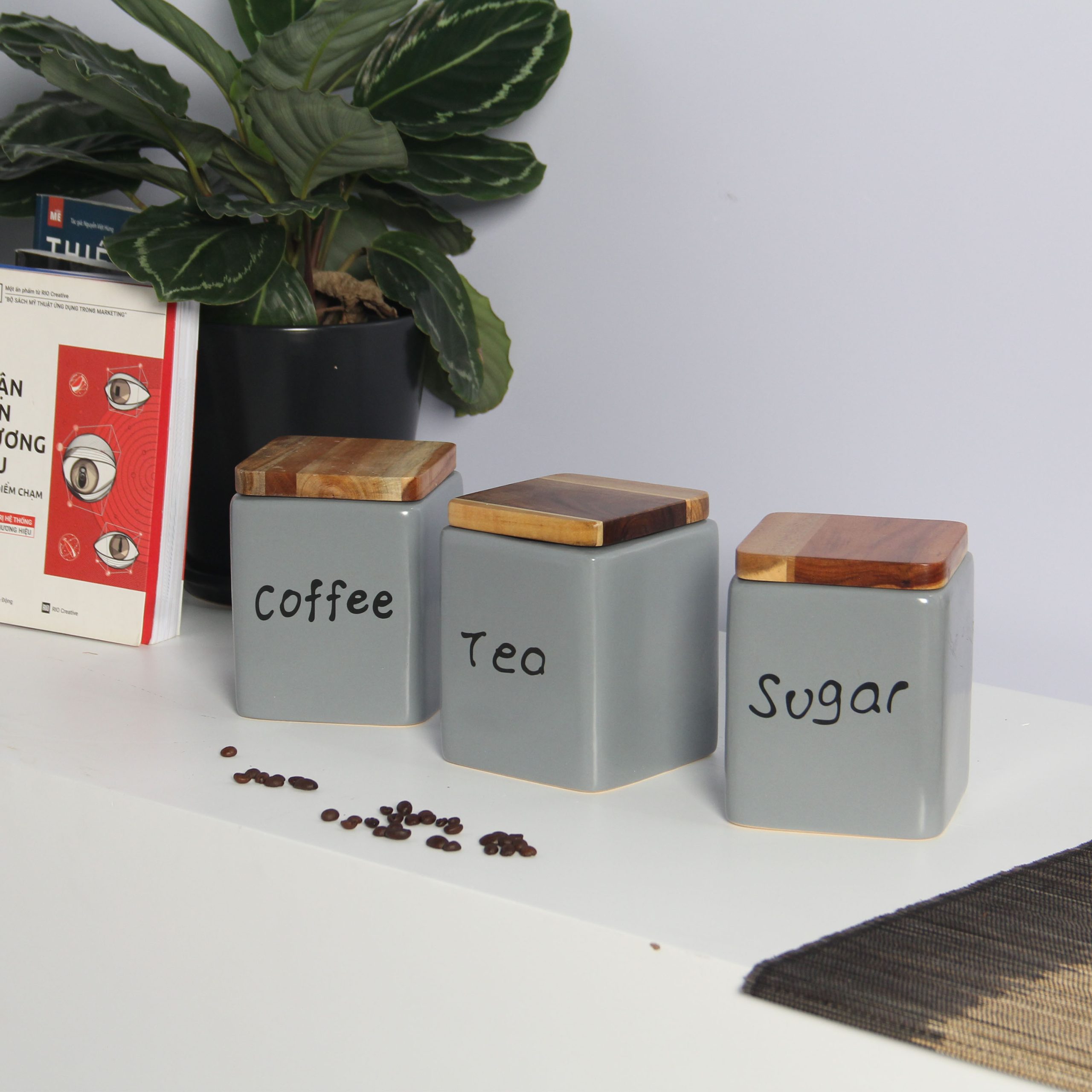 Hũ Gốm Sứ Đựng Thực Phẩm LOTUS (Coffee - Tea - Sugar) 6 Hũ Gốm Sứ Đựng Thực Phẩm LOTUS (Coffee - Tea - Sugar)