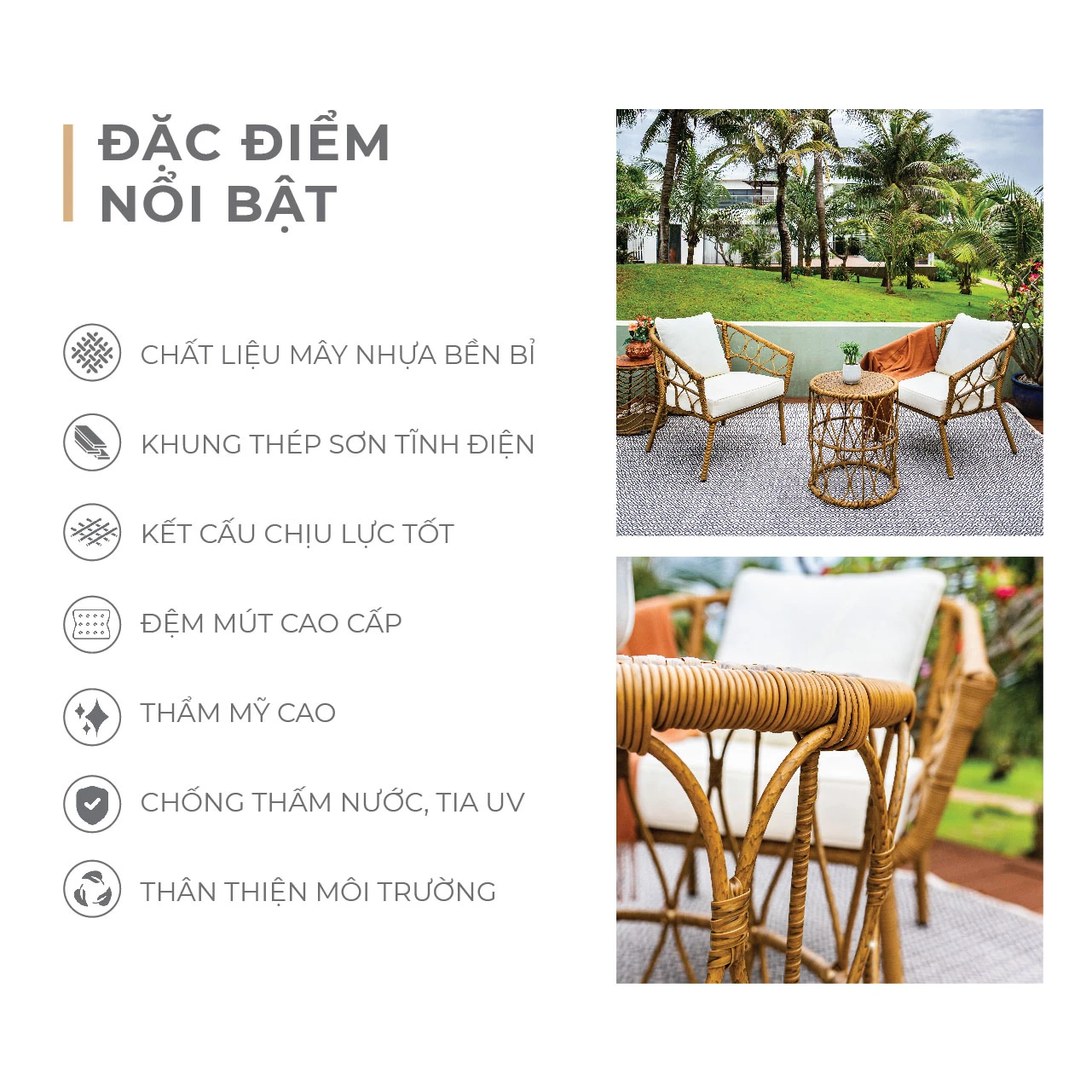 Bộ Bàn Ghế Mây Nhựa Sheldon