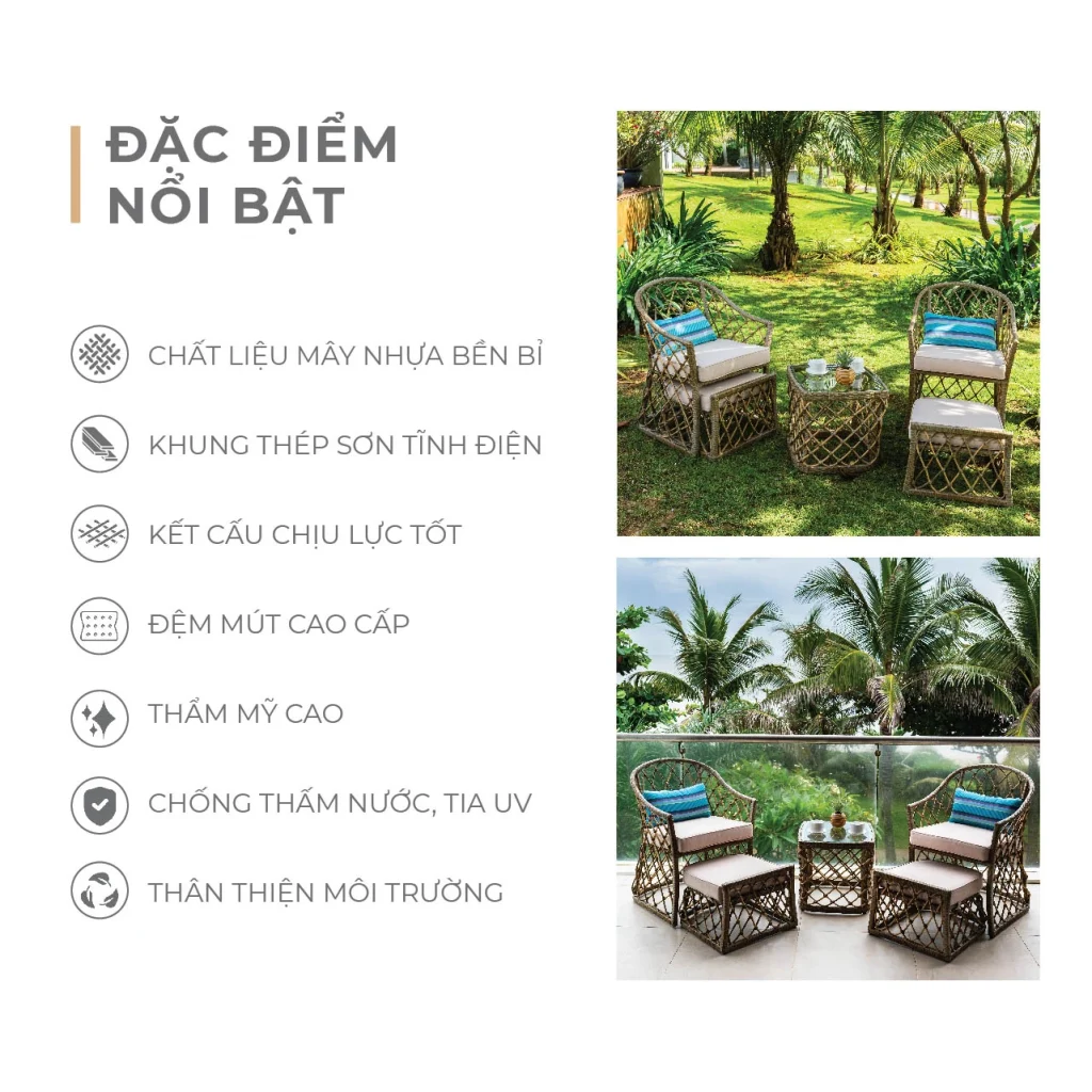 Bộ bàn ghế Bistro set mây nhựa Howard