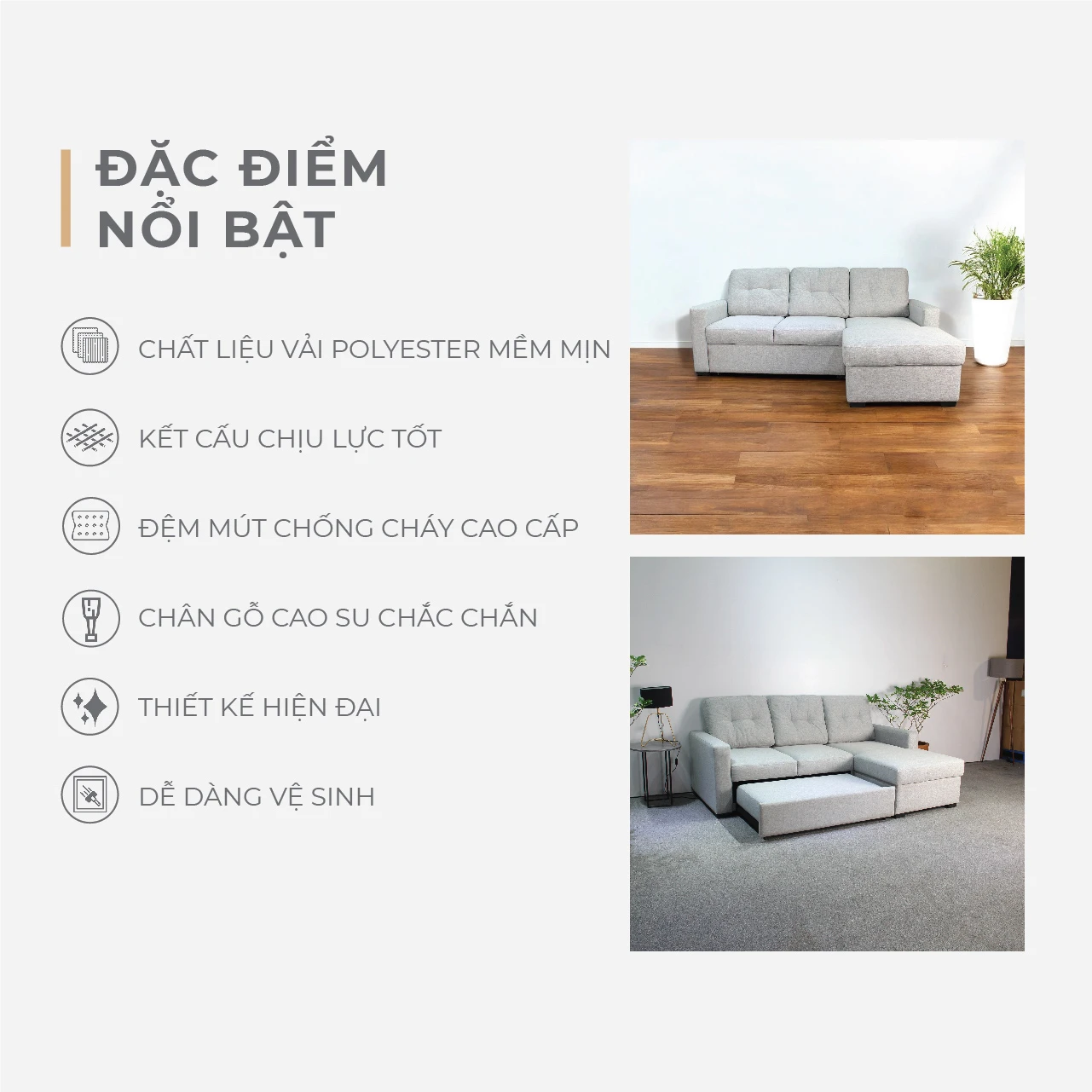 Bộ Sofa góc Norelli - Light Grey