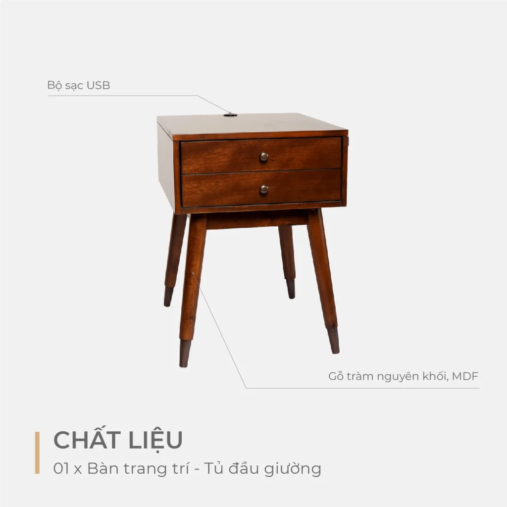Bàn Trang Trí Kiêm Tủ Đầu Giường Có Cổng USB Sạc Tiện Lợi - Michel