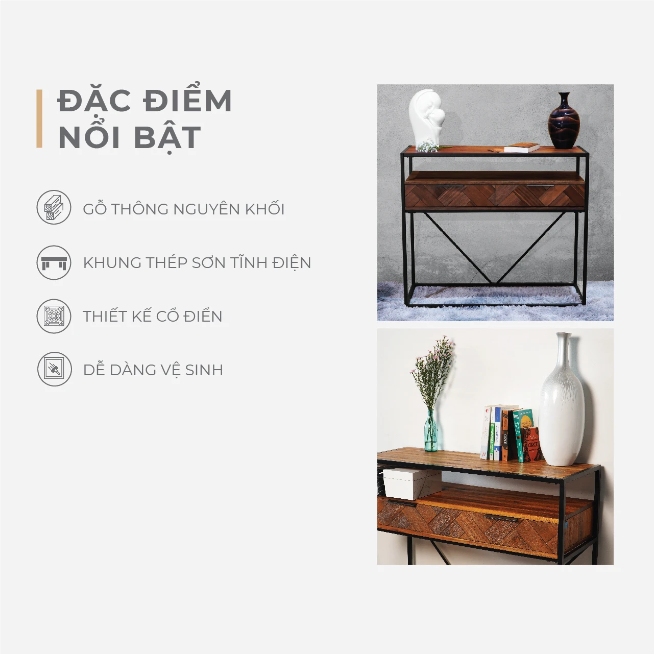Bàn Trang Trí Nội Thất - Bàn Dựa Tường - Bàn Chân Quỳ