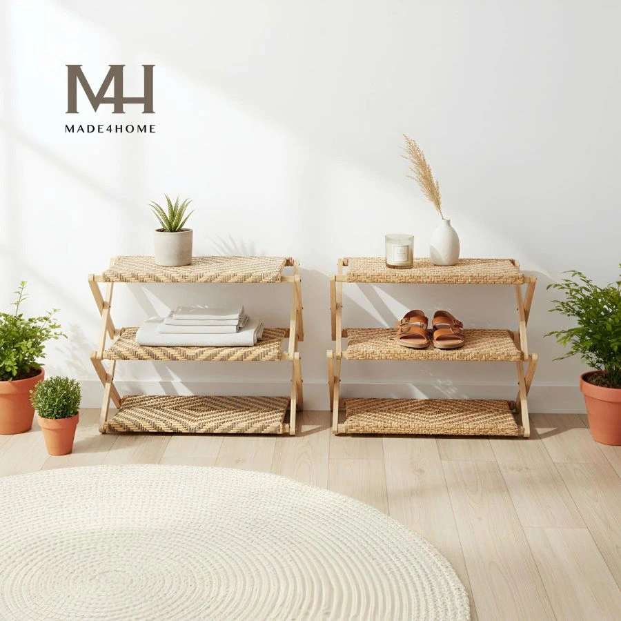 Kệ Dép Gỗ Zích Zắc 3 Tầng Pine Lắp Ráp - Vàng