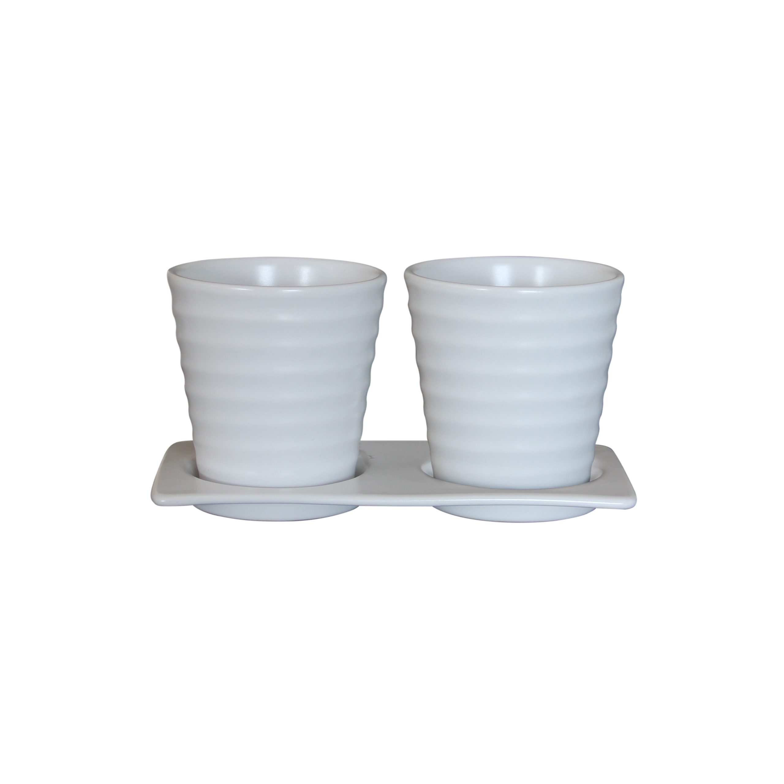Chậu Gốm Mini Xoắn Kèm Dĩa - Trắng (Set of 2)