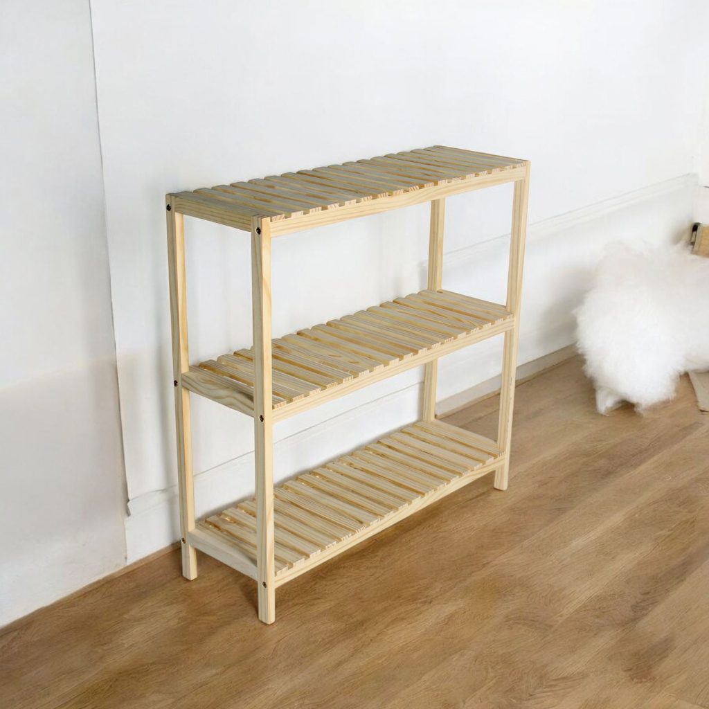 Kệ Dép Gỗ 3 Tầng Pine Lắp Ráp - Vàng