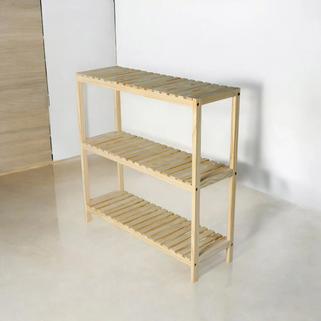 Kệ Dép Gỗ 3 Tầng Pine Lắp Ráp - Vàng