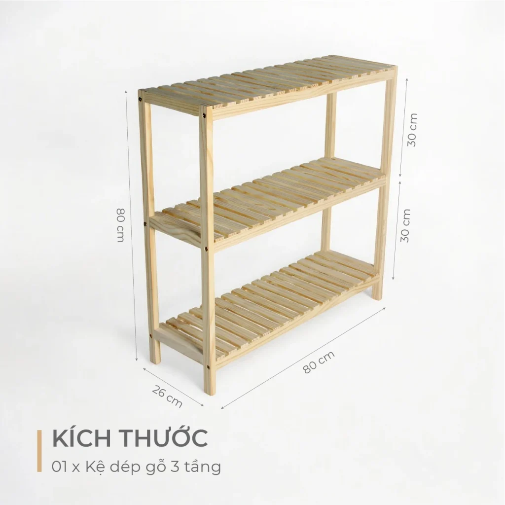 Kệ Dép Gỗ 3 Tầng Pine Lắp Ráp - Vàng