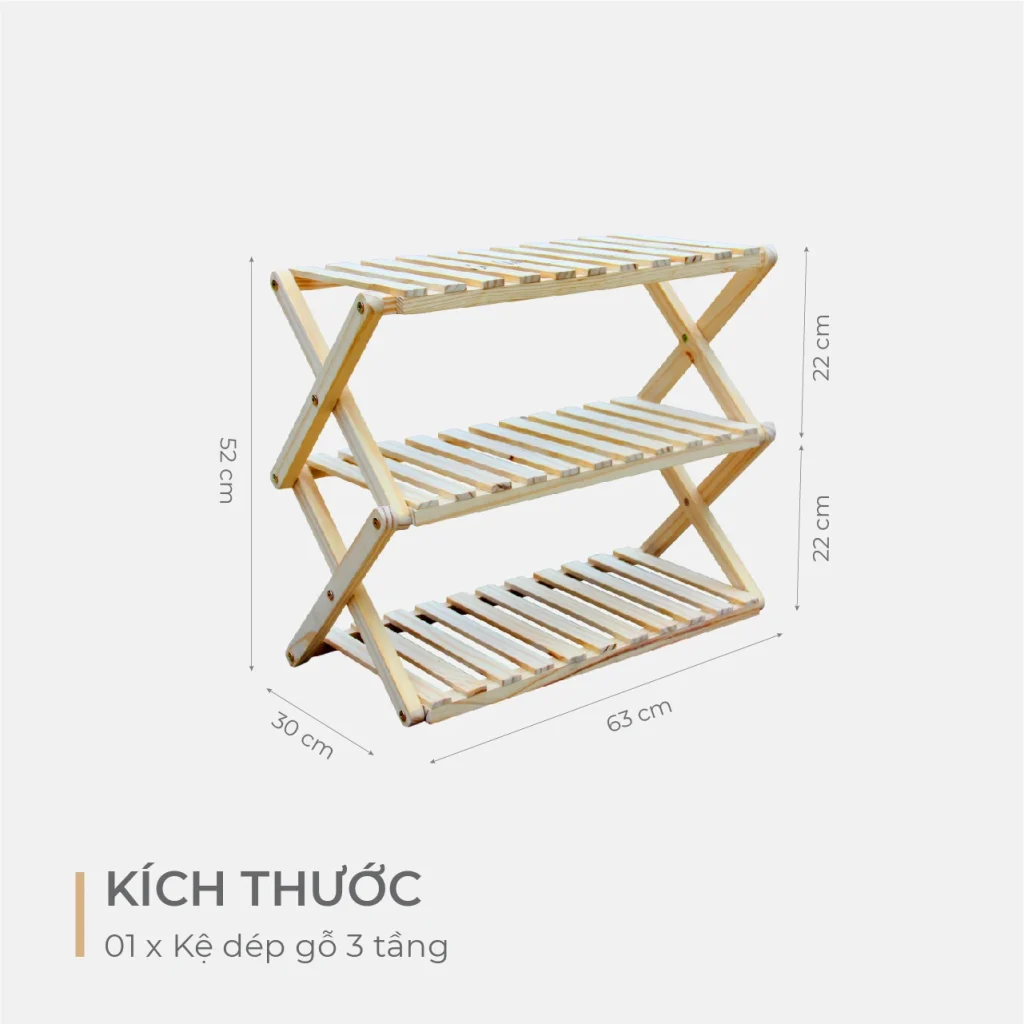 Kệ Dép Gỗ Zích Zắc 3 Tầng Pine Lắp Ráp - Vàng