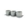 Chậu Gốm Mini Gerbera xọc Kèm Dĩa - Xám Nhạt(Set of 3)