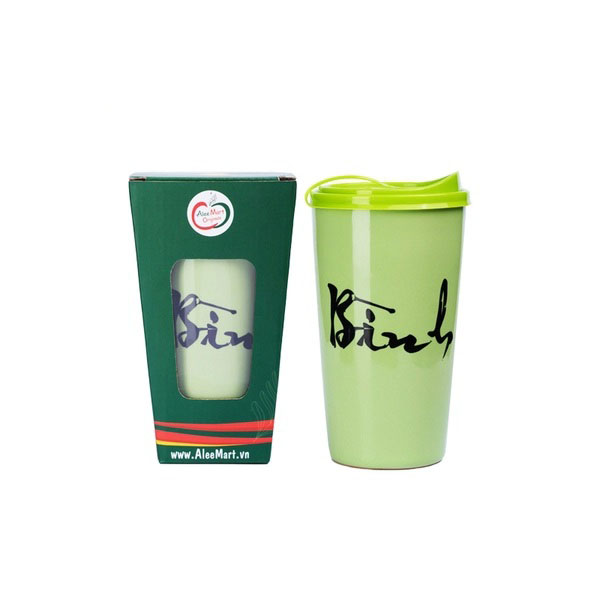 Ly sứ cao cấp Ceramic 450ml nắp nhựa khắc tên