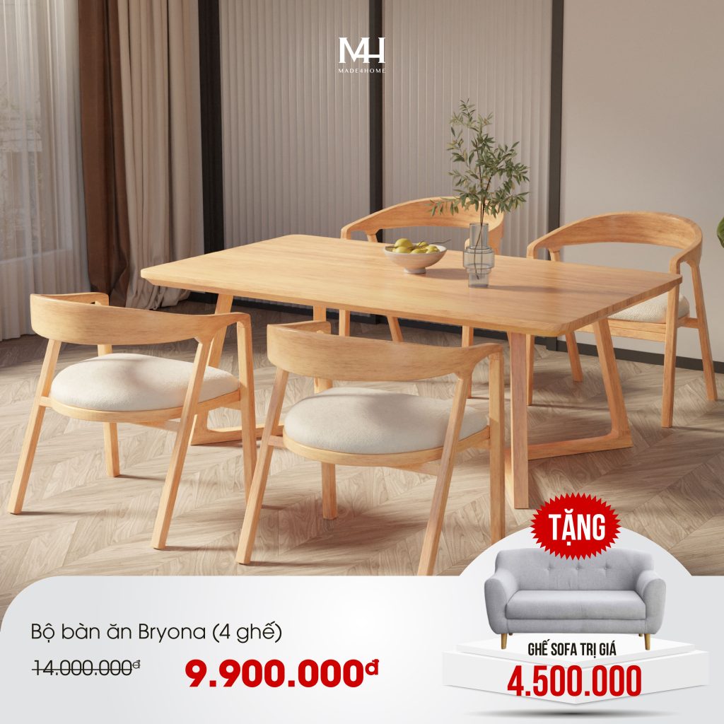 Bộ bàn ăn 4 ghế Bryona- Made4Home