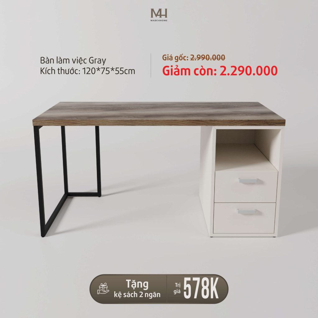 Bàn làm việc GRAY - Made4Home