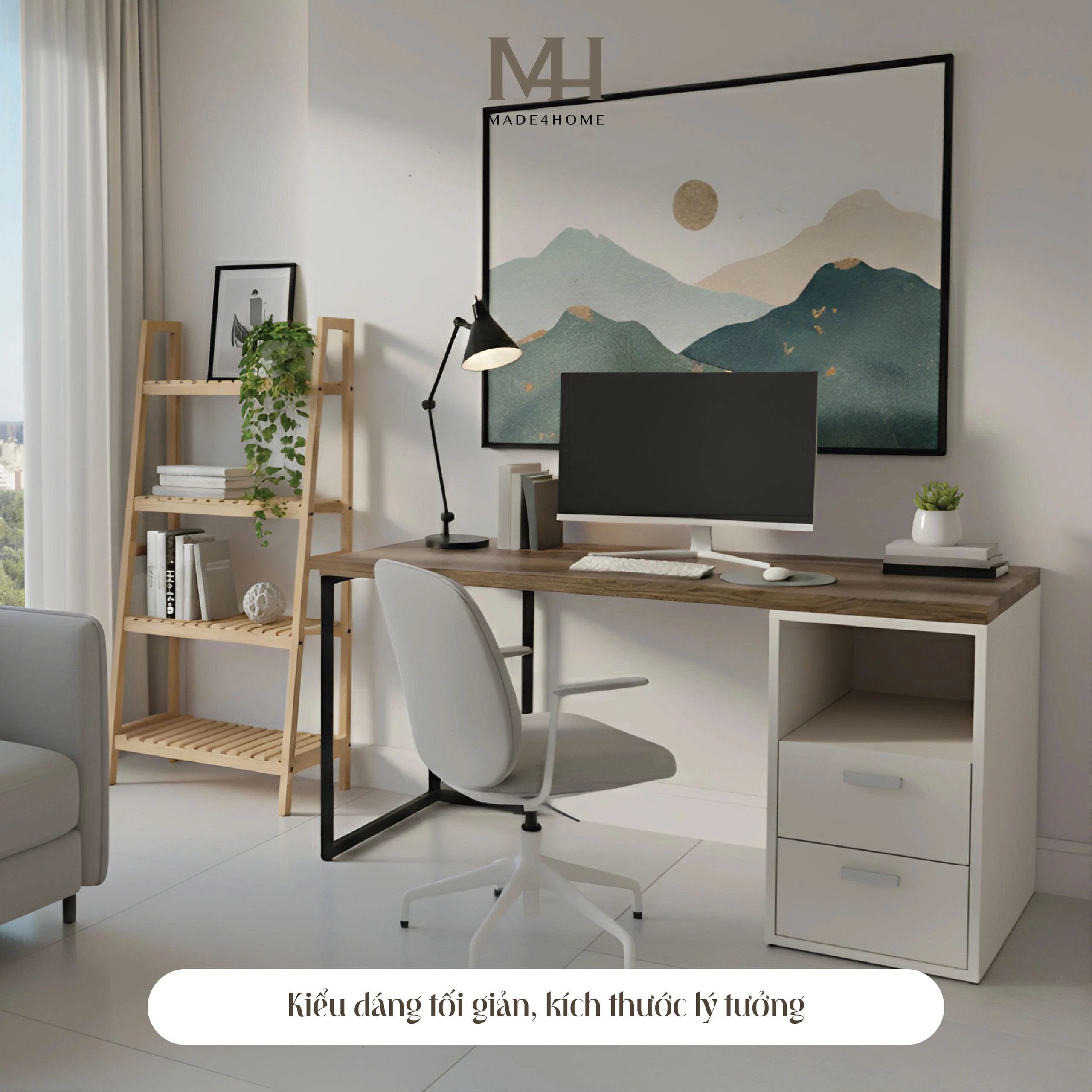 Bàn làm việc kèm hộc Gray- Gỗ MDF phủ Melanin chống trầy