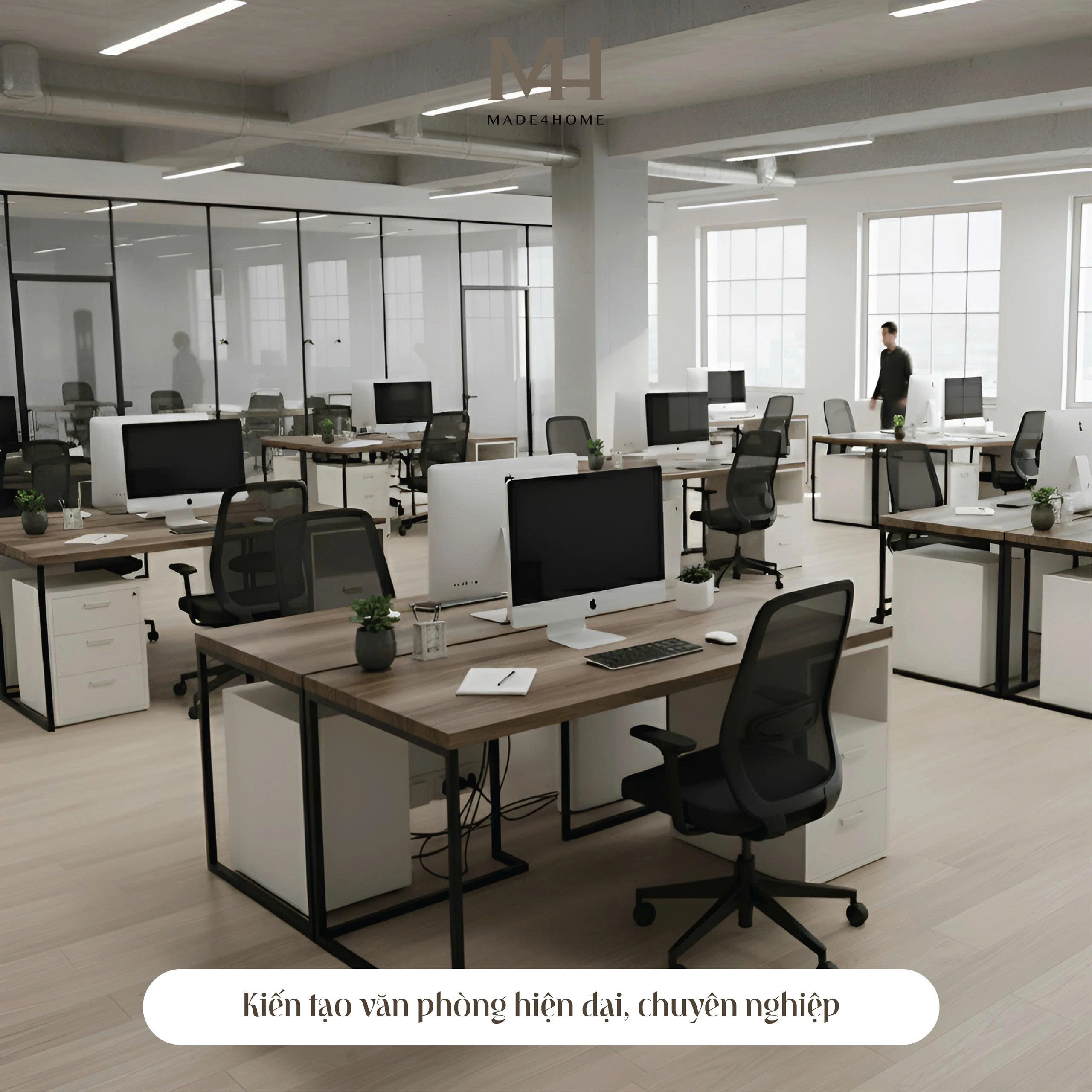 Bàn làm việc kèm hộc Gray- Gỗ MDF phủ Melanin chống trầy