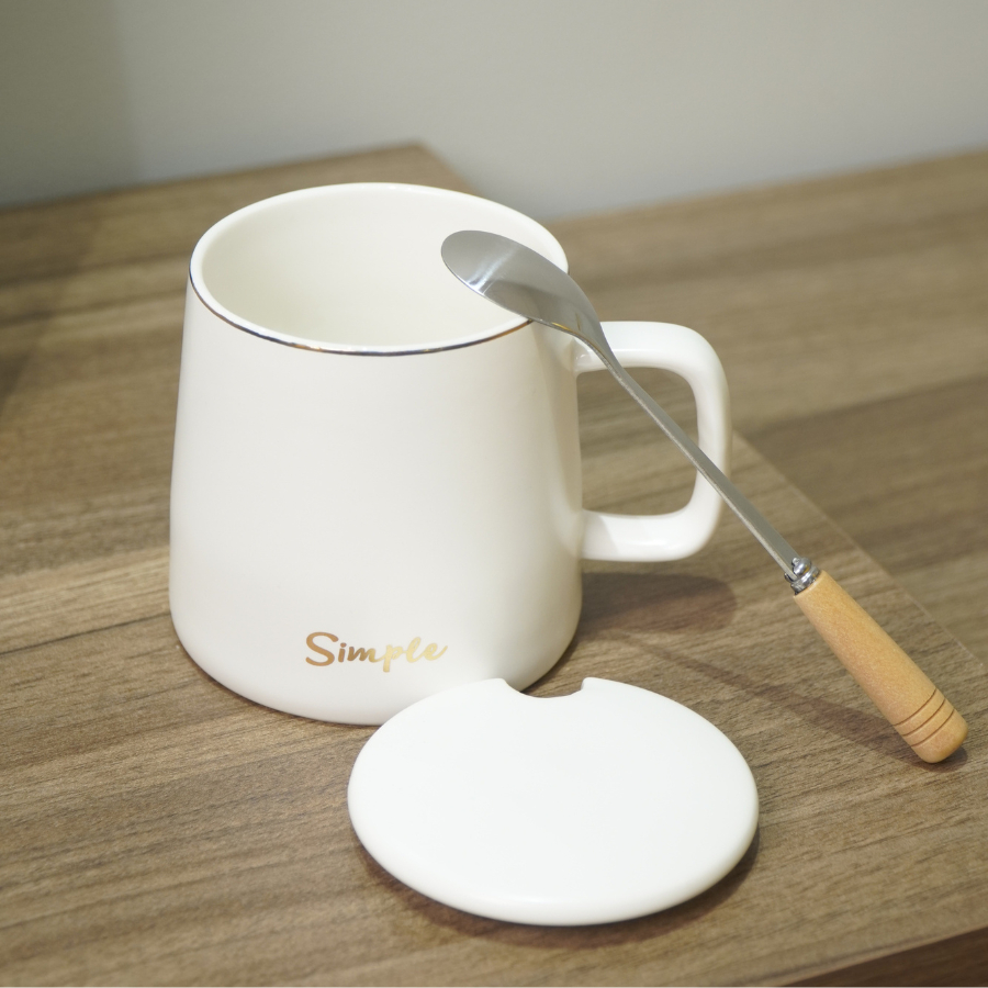 Ly Cốc Sứ Họa Tiết Simple - Trắng