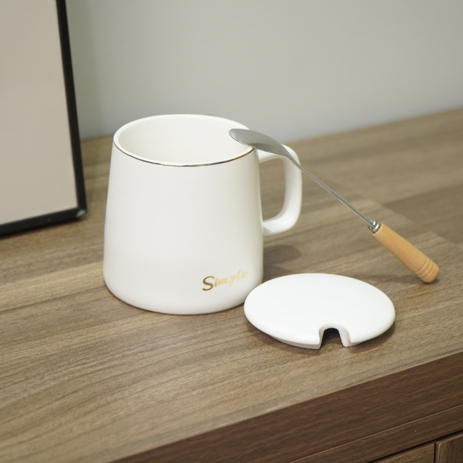 Ly Cốc Sứ Họa Tiết Simple - Trắng