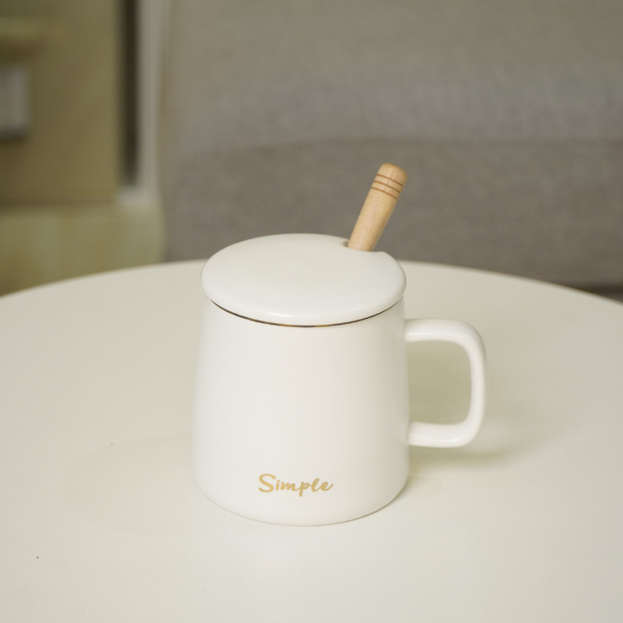 Ly Cốc Sứ Họa Tiết Simple - Trắng