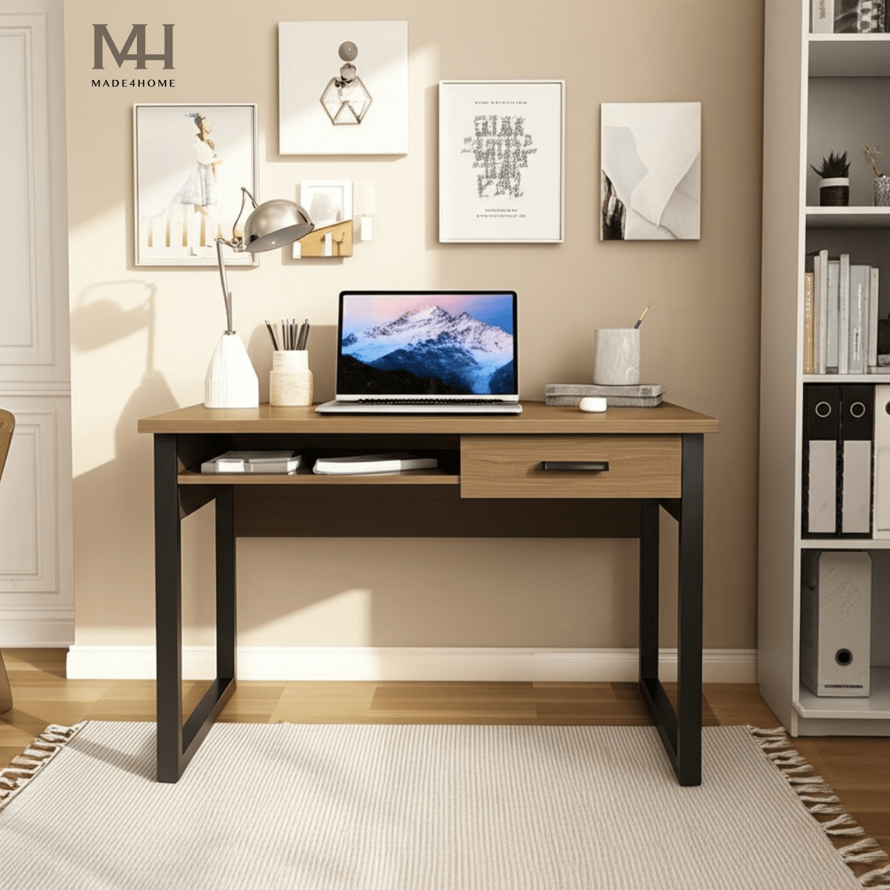 Bàn làm việc Caidence gỗ MDF chân sắt – Thiết kế đơn giản hiện đại