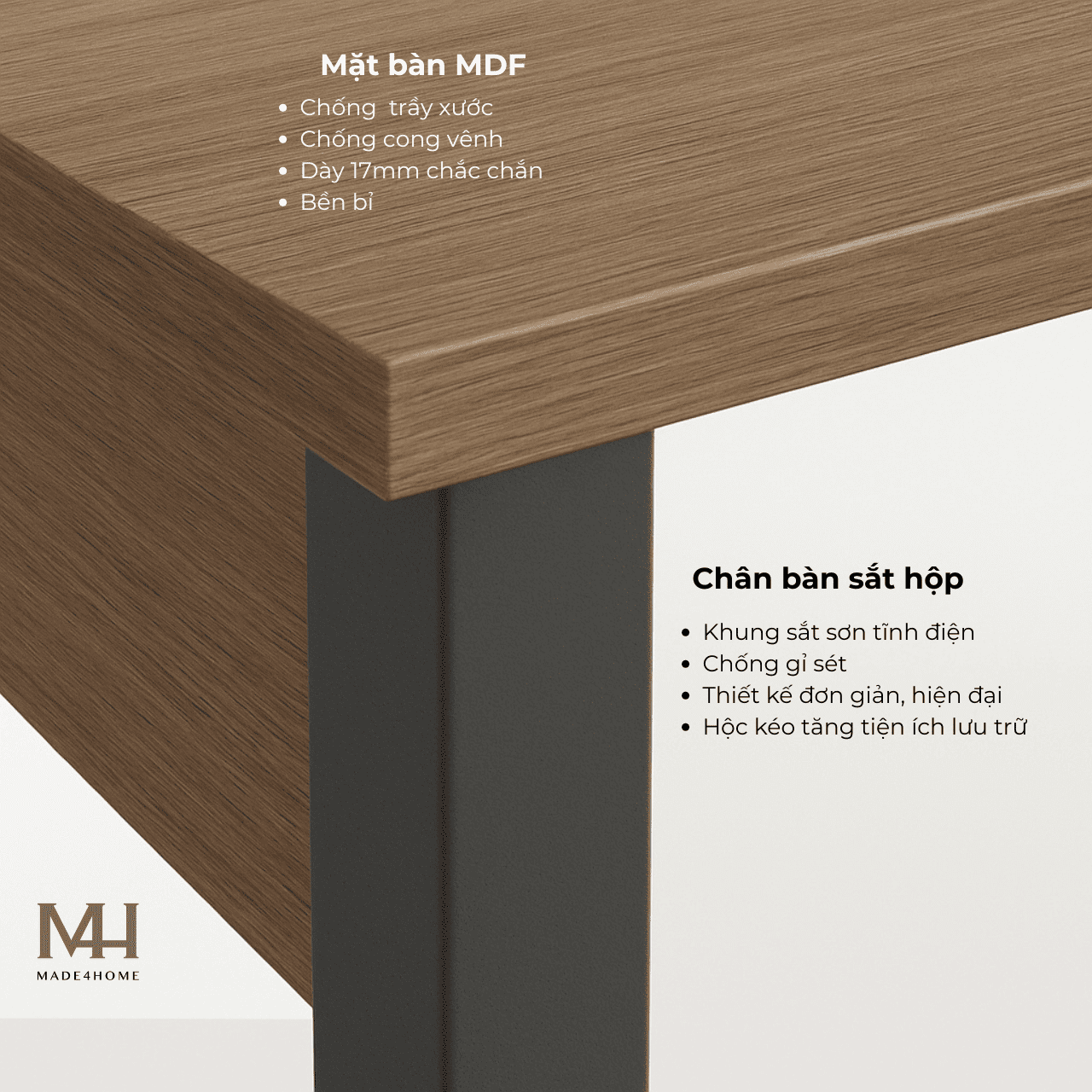 Bàn làm việc Caidence gỗ MDF chân sắt – Thiết kế đơn giản hiện đại
