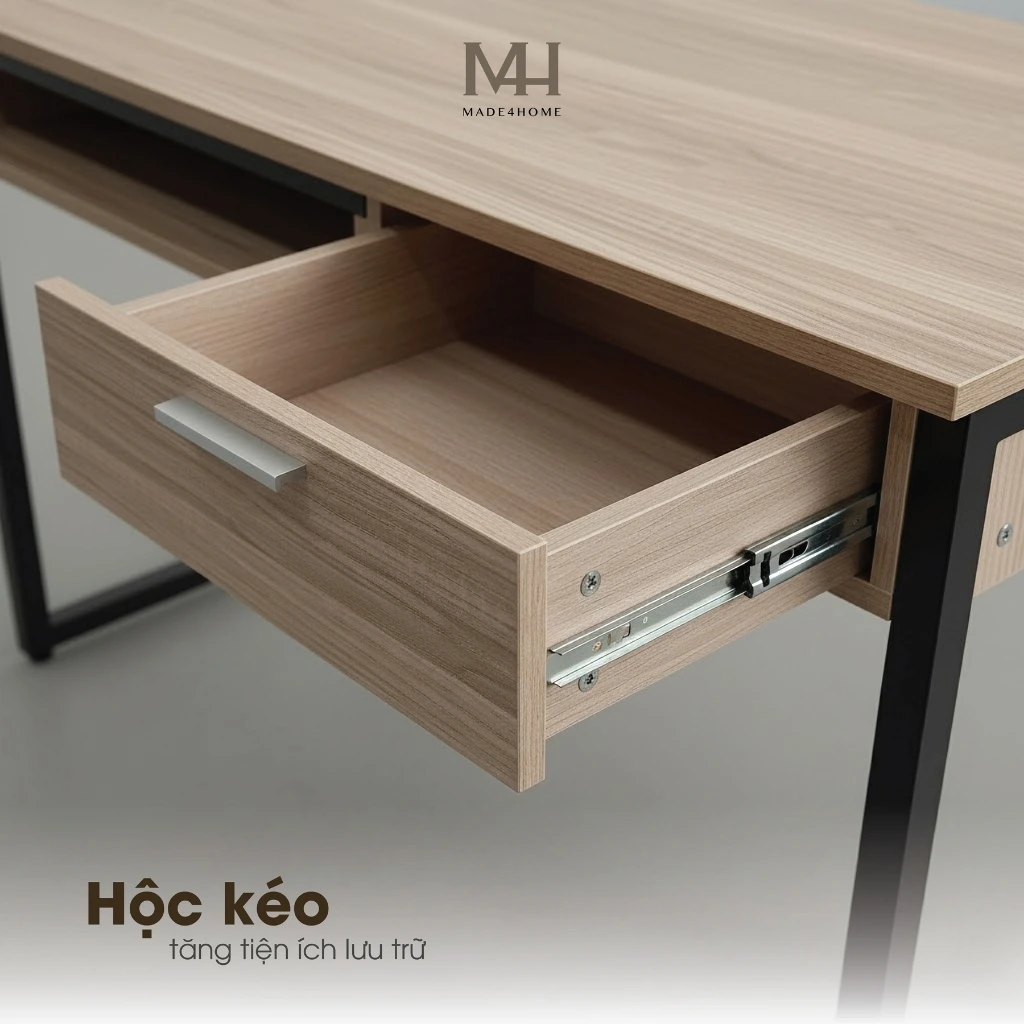 Bàn làm việc Channay gỗ MDF chân sắt – Thiết kế đơn giản hiện đại