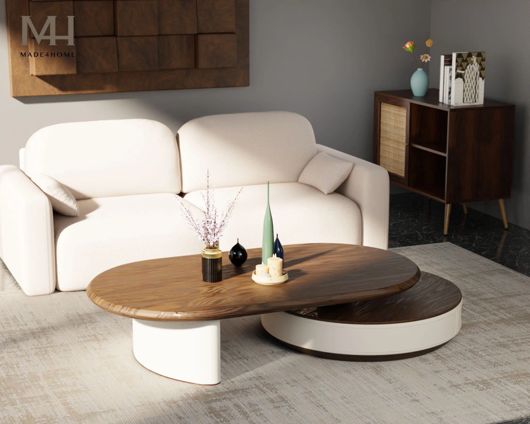 Bàn trà MOIRA- Gỗ Veneer thiết kế đa tầng tinh tế cho phòng khách hiện đại