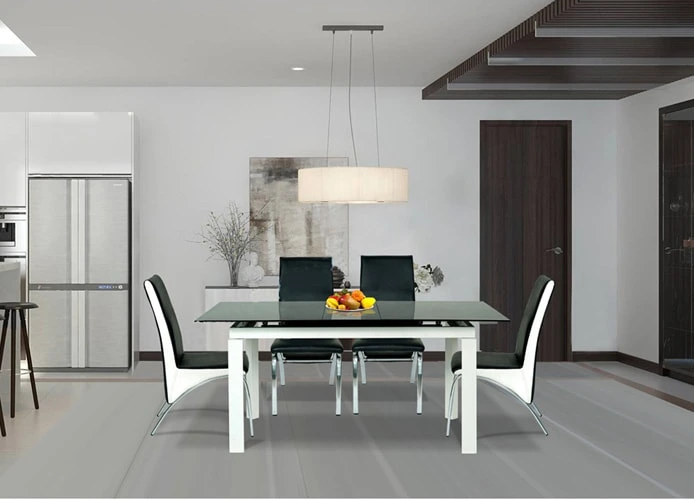 Bàn ăn mặt kính cường lực khung sắt