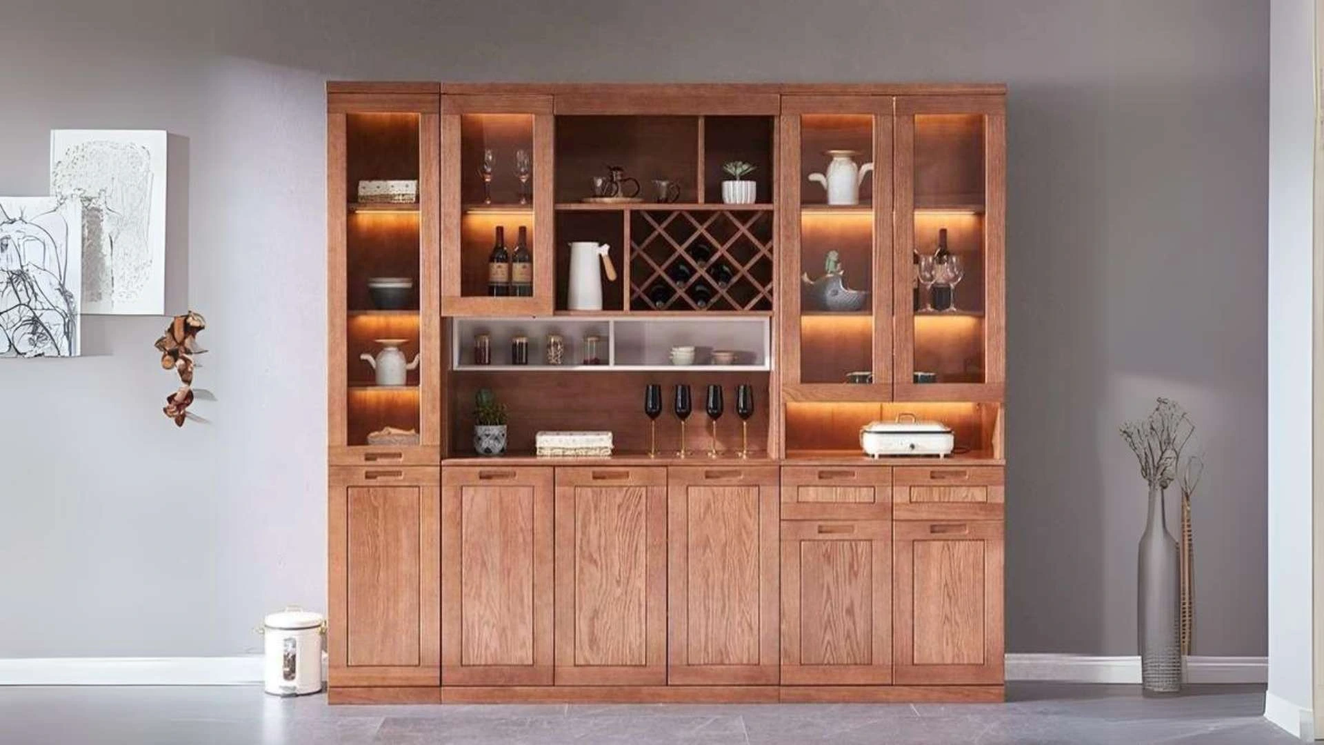 Tủ rượu gỗ sồi dáng cao