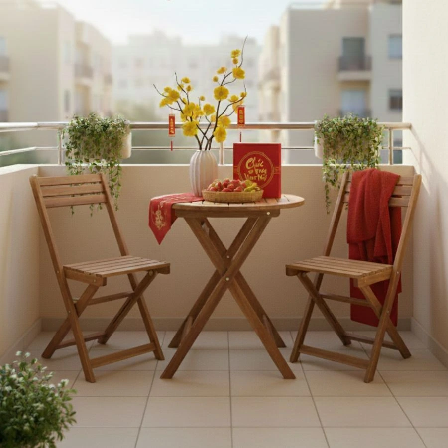 Bộ Bàn Ghế Gỗ Tràm Ban Công Made4Home Bộ Bàn Ghế Gỗ Tràm Ban Công Made4Home